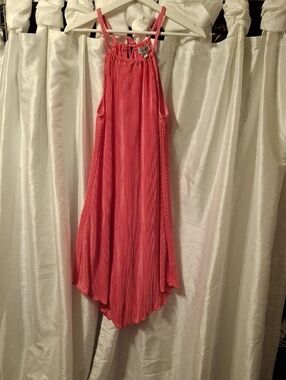 Almost Famous Coral Pink High-Low Pleated Skirt